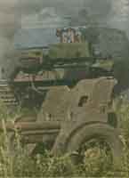Танк PzKpfw III с номером 633 проходит мимо брошенного советского противотанкового орудия. Наступление на Кавказ. Осень 1942 г.